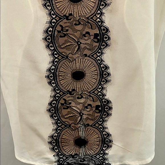 Dots Sheer Cream Top w/Black Lace Detail On Back L - Picture 7 of 16